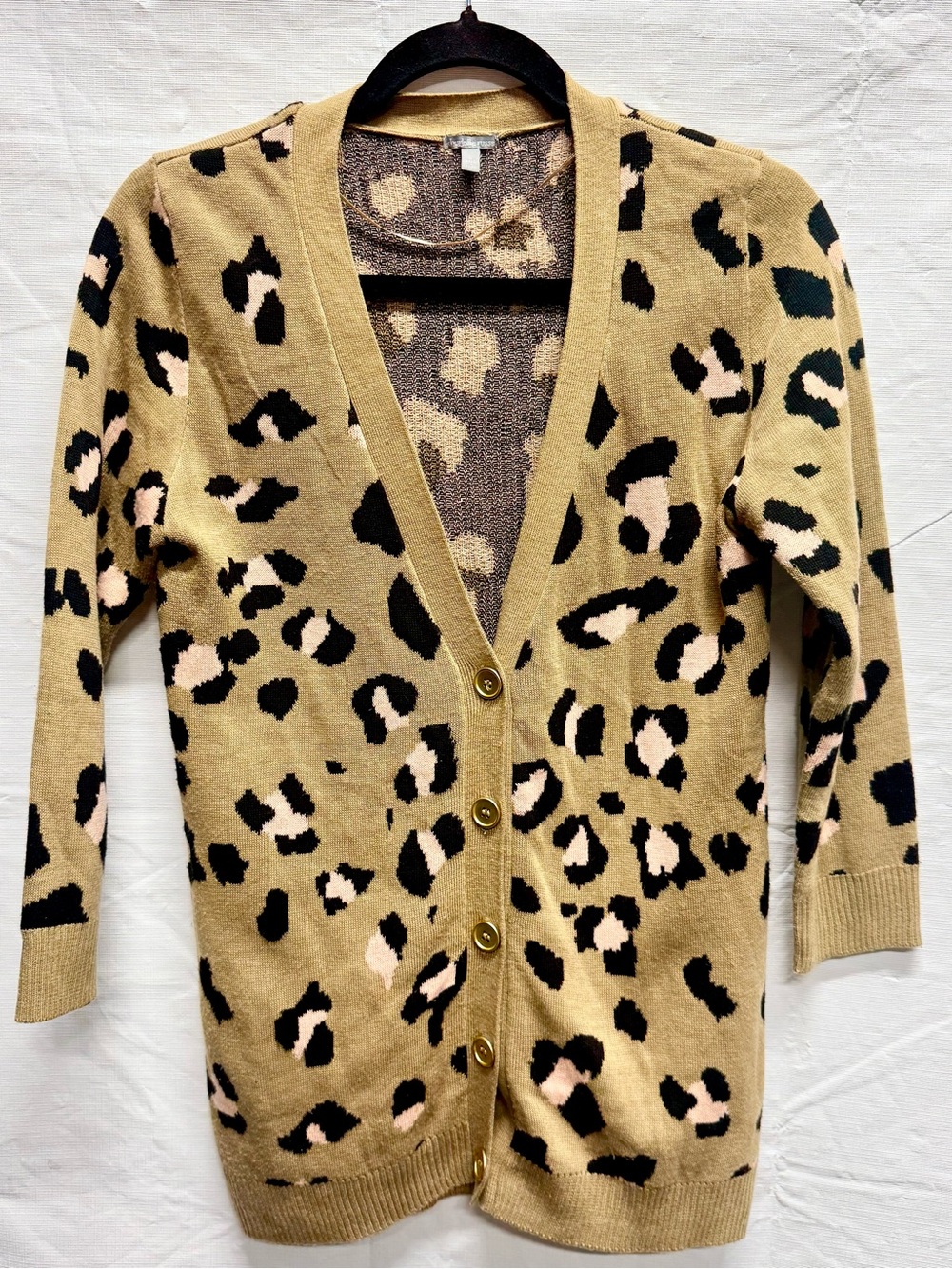 Charlotte Russe Tan Leopard Print Button-Front Cardigan with Black & Blush Spots